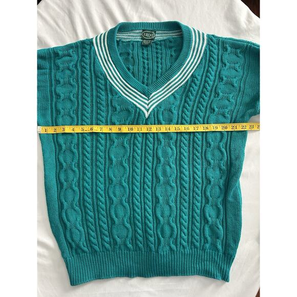 Vintage Izod Cable Knit V-Neck Sweater Womens Size Large Teal Classic Casual - Picture 4 of 6